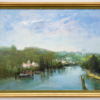 Marcel Peltier River Landscape 1975 oil on canvas in gilt frame