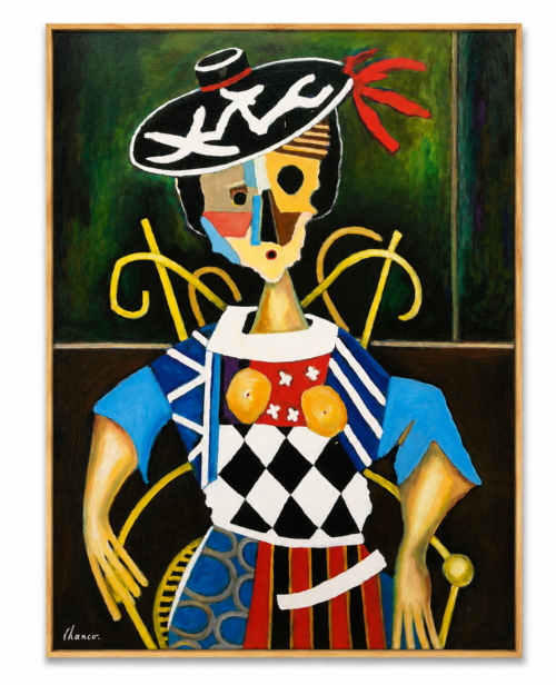Roland Chanco Portrait of Mathilde 1972 signed oil on canvas Kaleidoscopic period