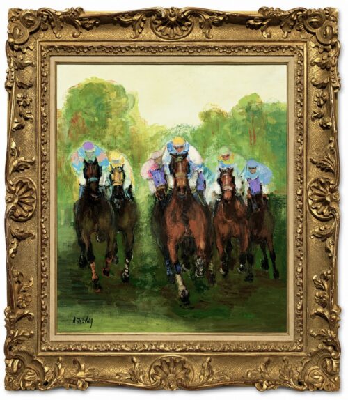 Marcel Peltier Horses 1994 signed oil on canvas horse racing painting