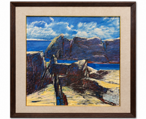 Peter Blanc Rocky Coast 1979 signed pastel on paper British modernist seascape