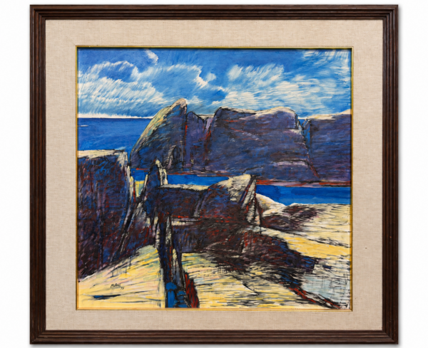 Peter Blanc Rocky Coast 1979 signed pastel on paper British modernist seascape